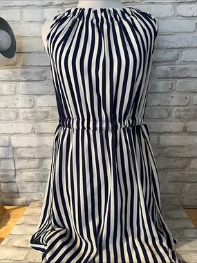 Juicy Couture Striped Navy and White Halter Dress drawstring waist XS